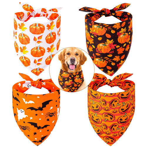 Fall & Halloween Dog Bandanas – 4 Pack